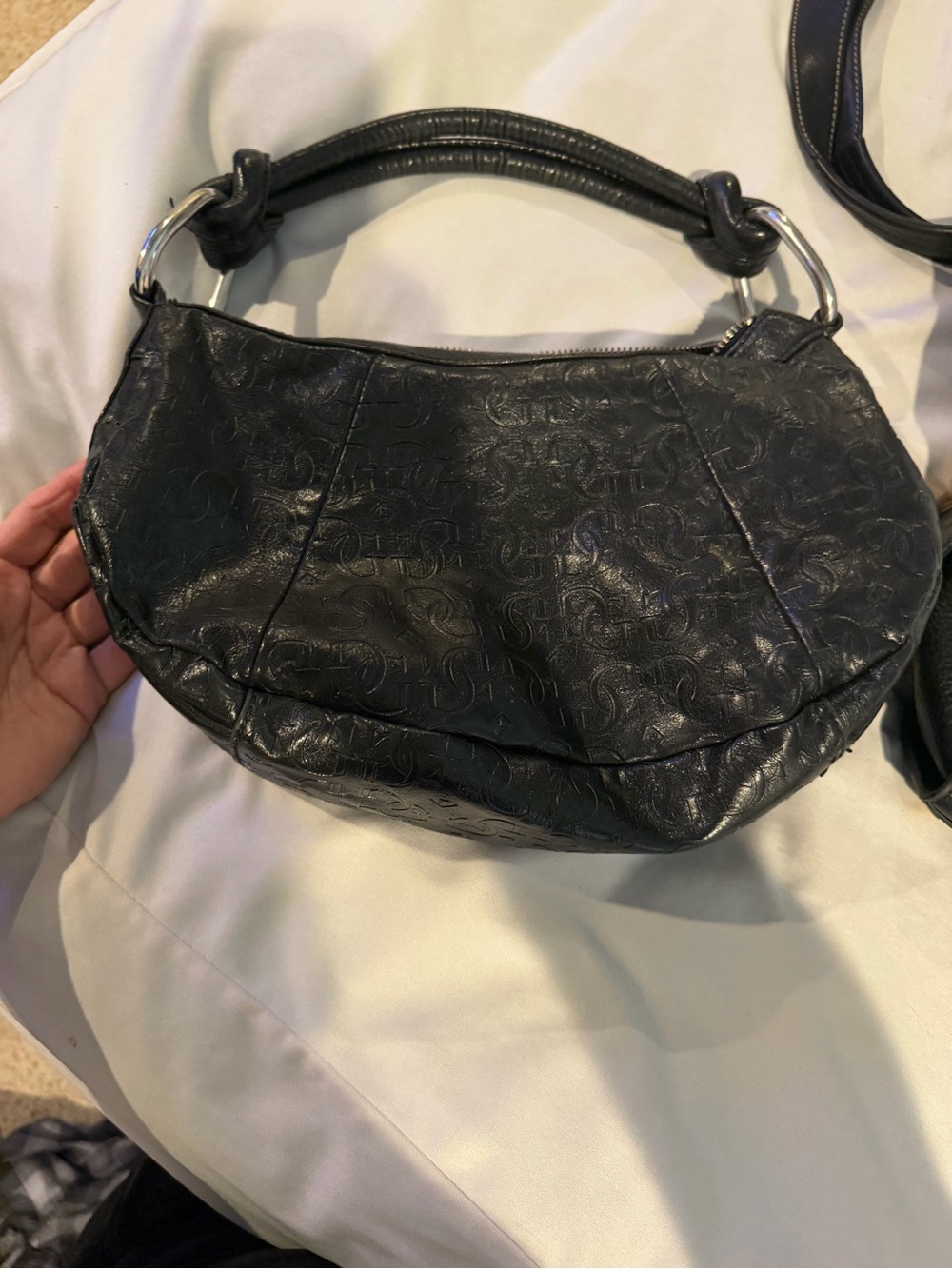 Guess Black Embossed Leather Shoulder Bag